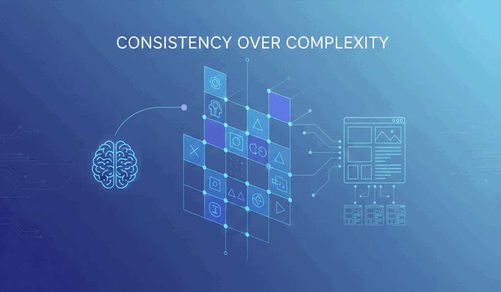 Diagram contrasting consistency with complexity in interface design