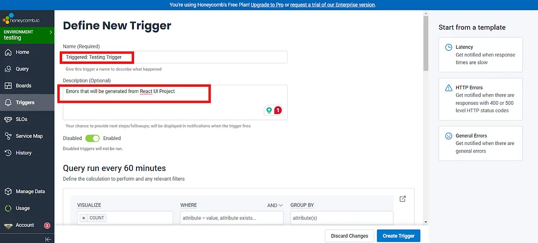 Selecting the dataset for the trigger